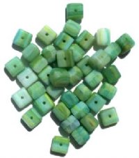 40 6x7mm Light Green & Yellow Marble Cube Beads